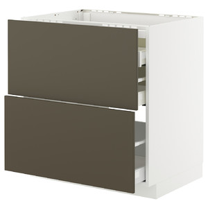 METOD / MAXIMERA Base cab f hob/2 fronts/3 drawers, white/Havstorp brown-beige, 80x60 cm