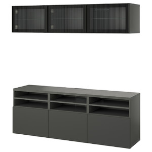 BESTÅ TV storage combination/glass doors, dark grey Lappviken/Fällsvik anthracite, 180x42x192 cm