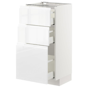 METOD / MAXIMERA Base cabinet with 3 drawers, white, Voxtorp high-gloss/white, 40x37 cm
