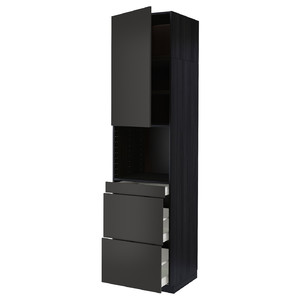 METOD / MAXIMERA Hi cab f micro combi w door/3 drwrs, black/Nickebo matt anthracite, 60x60x240 cm