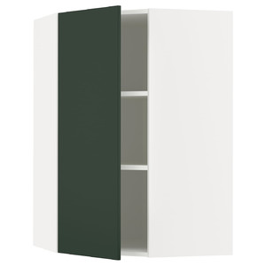 METOD Corner wall cabinet with shelves, white/Havstorp deep green, 68x100 cm