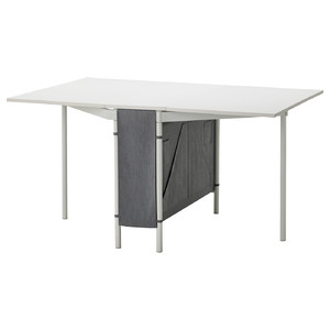 KALLHÄLL Gateleg table with storage, white/light grey, 89x98 cm