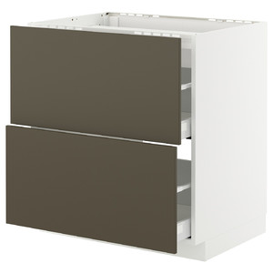 METOD / MAXIMERA Base cab f hob/2 fronts/2 drawers, white/Havstorp brown-beige, 80x60 cm