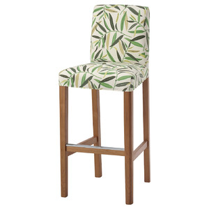 BERGMUND Bar stool with backrest, oak/Fågelfors multicolour, 75 cm