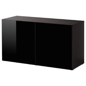 BESTÅ Shelf unit with doors, black-brown, Selsviken high-gloss/black, 120x40x64 cm