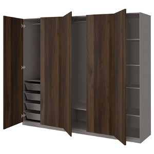 PAX / STORKLINTA Wardrobe combination, dark grey/dark brown stained oak effect, 250x60x201 cm