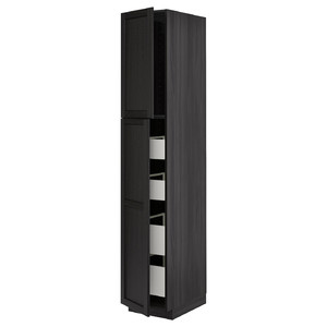 METOD / MAXIMERA Hi cab w 2 doors/4 drawers, black/Lerhyttan black stained, 40x60x220 cm