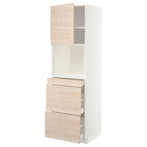 METOD / MAXIMERA Hi cab f micro combi w door/3 drwrs, white/Askersund light ash pattern, 60x60x200 cm