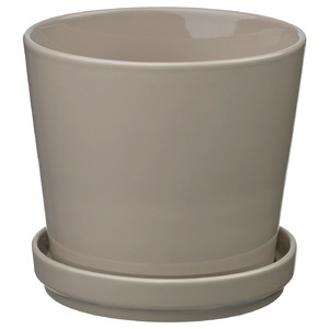 KLOTLÖNN Plant pot with saucer, in/outdoor/grey/beige, 15 cm