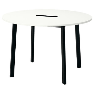 MITTZON Conference table, round white/black, 120x75 cm