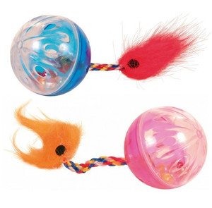 Trixie Cat Toy Ball with Rattle and Feather 2pcs, assorted colours