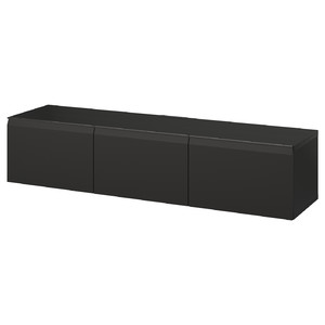 BESTÅ TV bench with doors, black-brown Hammarsmed/anthracite, 180x42x38 cm