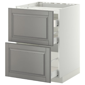 METOD/MAXIMERA Base cab f hob/2 fronts/3 drawers, white, Bodbyn grey, 60x60 cm