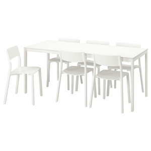 VANGSTA / JANINGE Table and 6 chairs, white/white, 120/180 cm