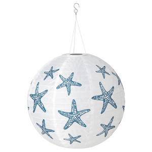 SOLVINDEN LED solar-powered pendant lamp, outdoor globe/blue star, 45 cm