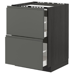 METOD / MAXIMERA Base cab f hob/2 fronts/2 drawers, black/Voxtorp dark grey, 60x60 cm
