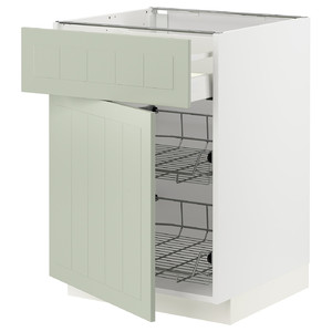 METOD / MAXIMERA Base cab w wire basket/drawer/door, white/Stensund light green, 60x60 cm