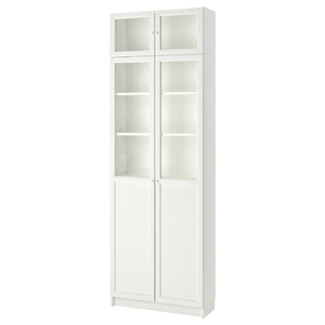 BILLY Bookcase w hght ext ut/pnl/glss drs, white, 80x30x237 cm