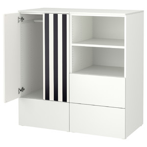 SMÅSTAD / PLATSA Storage combination, white black/white/stripe with 3 drawers, 120x57x123 cm