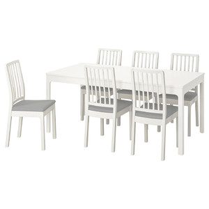 EKEDALEN / EKEDALEN Table and 6 chairs, white, Orrsta light grey, 180/240 cm