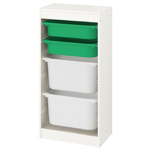 TROFAST Storage combination with boxes, white/green white, 46x30x94 cm