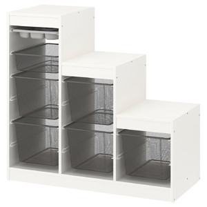 TROFAST Storage combination with boxes/tray, white grey/dark grey, 99x44x94 cm