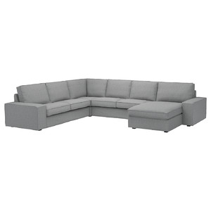 KIVIK Corner sofa, 5-seat w chaise longue, Tibbleby beige/grey