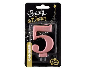 Birthday Candle 5 Metallic 8cm, pink-gold