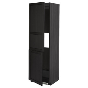 METOD Hi cab f fridge or freezer w 2 drs, black, Lerhyttan black stained, 60x60x200 cm