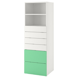 SMÅSTAD / PLATSA Bookcase, white green, with 6 drawers, 60x55x180 cm