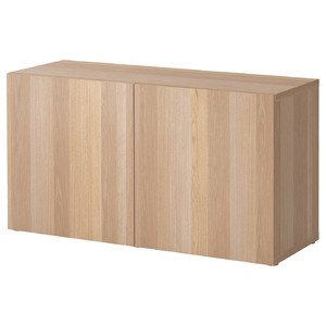 BESTÅ Shelf unit with doors, Lappviken white stained oak effect, 120x40x64 cm