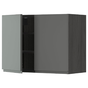 METOD Wall cabinet with shelves/2 doors, black/Voxtorp dark grey, 80x60 cm
