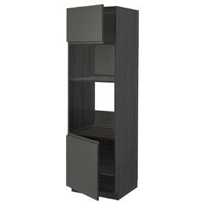 METOD Hi cb f oven/micro w 2 drs/shelves, black/Voxtorp dark grey, 60x60x200 cm