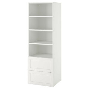 SMÅSTAD / PLATSA Bookcase, white with frame/with 2 drawers, 60x57x181 cm