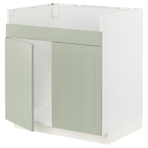 METOD Base cab f HAVSEN double bowl sink, white/Stensund light green, 80x60 cm