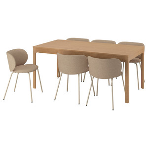 EKEDALEN / KRYLBO Table and 6 chairs, oak/Tonerud dark beige, 180/240 cm