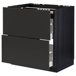 METOD / MAXIMERA Base cab f hob/2 fronts/2 drawers, black/Nickebo matt anthracite, 80x60 cm