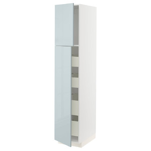 METOD / MAXIMERA Hi cab w 2 doors/4 drawers, white/Kallarp light grey-blue, 40x60x200 cm