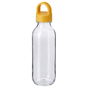 FORMSKÖN Water bottle, clear glass/yellow, 0.5 l