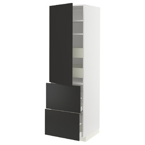 METOD / MAXIMERA Hi cab w shlvs/4 drawers/dr/2 frnts, white/Nickebo matt anthracite, 60x60x200 cm