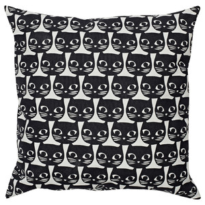 GERDIE Cushion, white, black cat, 40x40 cm