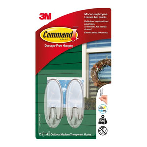 3M Command Outdoor Transparent Hooks, Pack of 2