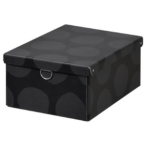 NIMM Storage box with lid, spotted grey, 25x35x15 cm