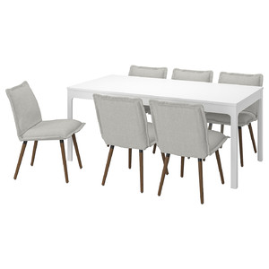 EKEDALEN / KLINTEN Table and 6 chairs, white/Kilanda light beige, 180/240 cm