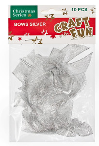 Christmas Decorations Silver Bows 10pcs