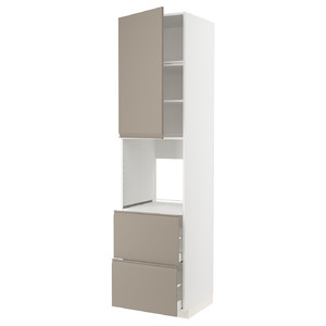 METOD / MAXIMERA High cabinet f oven+door/2 drawers, white/Upplöv matt dark beige, 60x60x240 cm