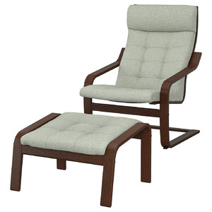 POÄNG Armchair and footstool, brown/Gunnared light green