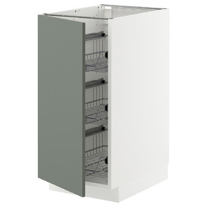 METOD Base cabinet with wire baskets, white/Nickebo matt grey-green, 40x60 cm