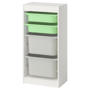 TROFAST Storage combination with boxes, white light green/grey, 46x30x94 cm