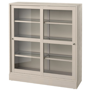 HAVSTA Glass-door cabinet with plinth, grey-beige/clear glass, 121x37x134 cm